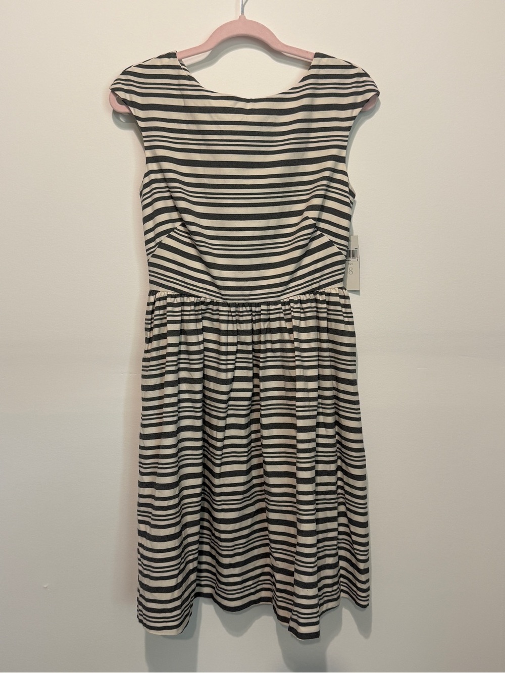 NWT Donna Morgan Striped Black and Ivory Dress with Beautiful Open / Tie Back
